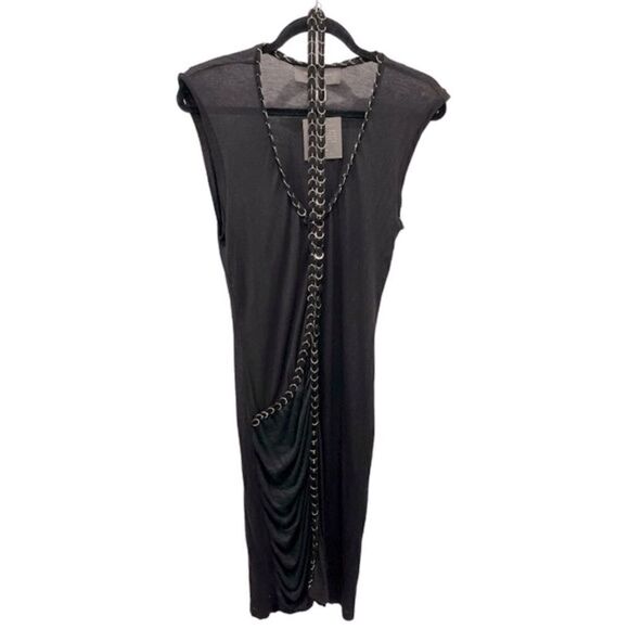 Sachin + Babi For Ankasa Black V Neck Chains Details Ruched Dress.Size S